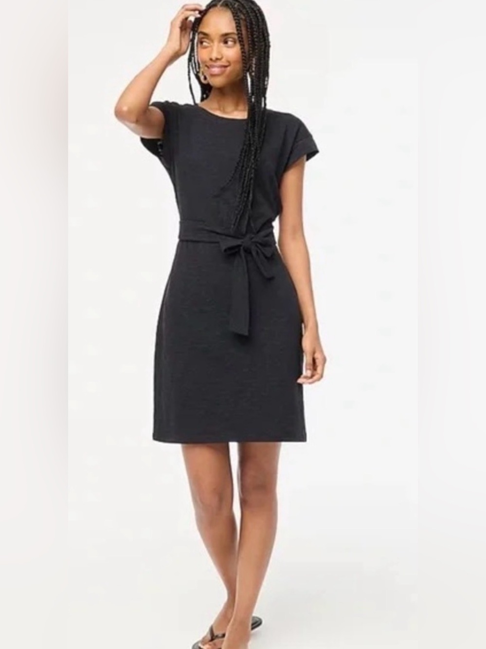 J Crew tie waist slub tee shirt dress cotton knee length